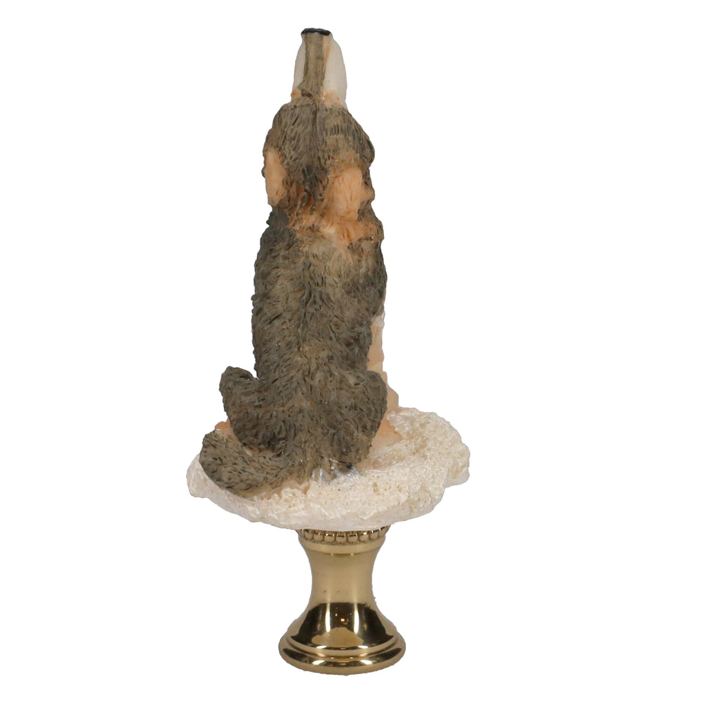 3" Tall Brass Finial Howling Wolf, Ceramic, 1/4-27F Tap (15128A)