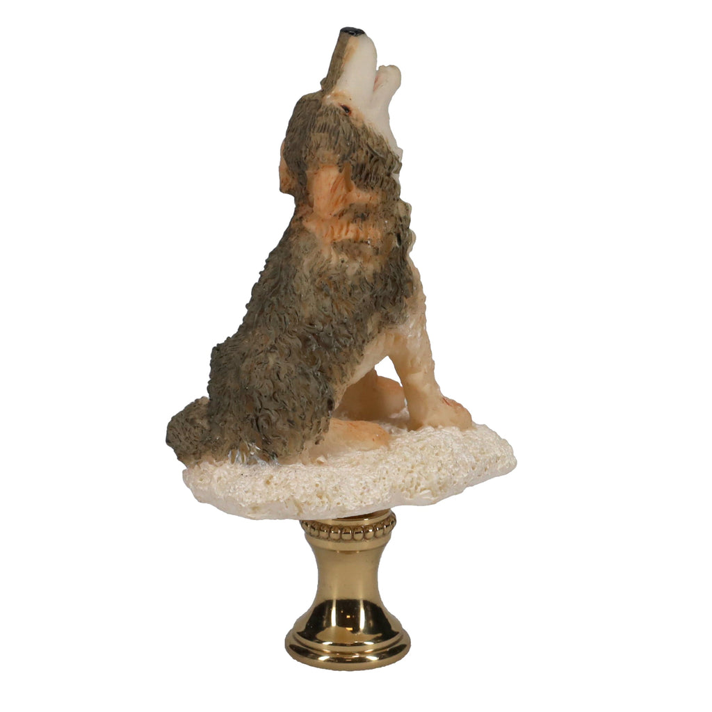 3" Tall Brass Finial Howling Wolf, Ceramic, 1/4-27F Tap (15128A)