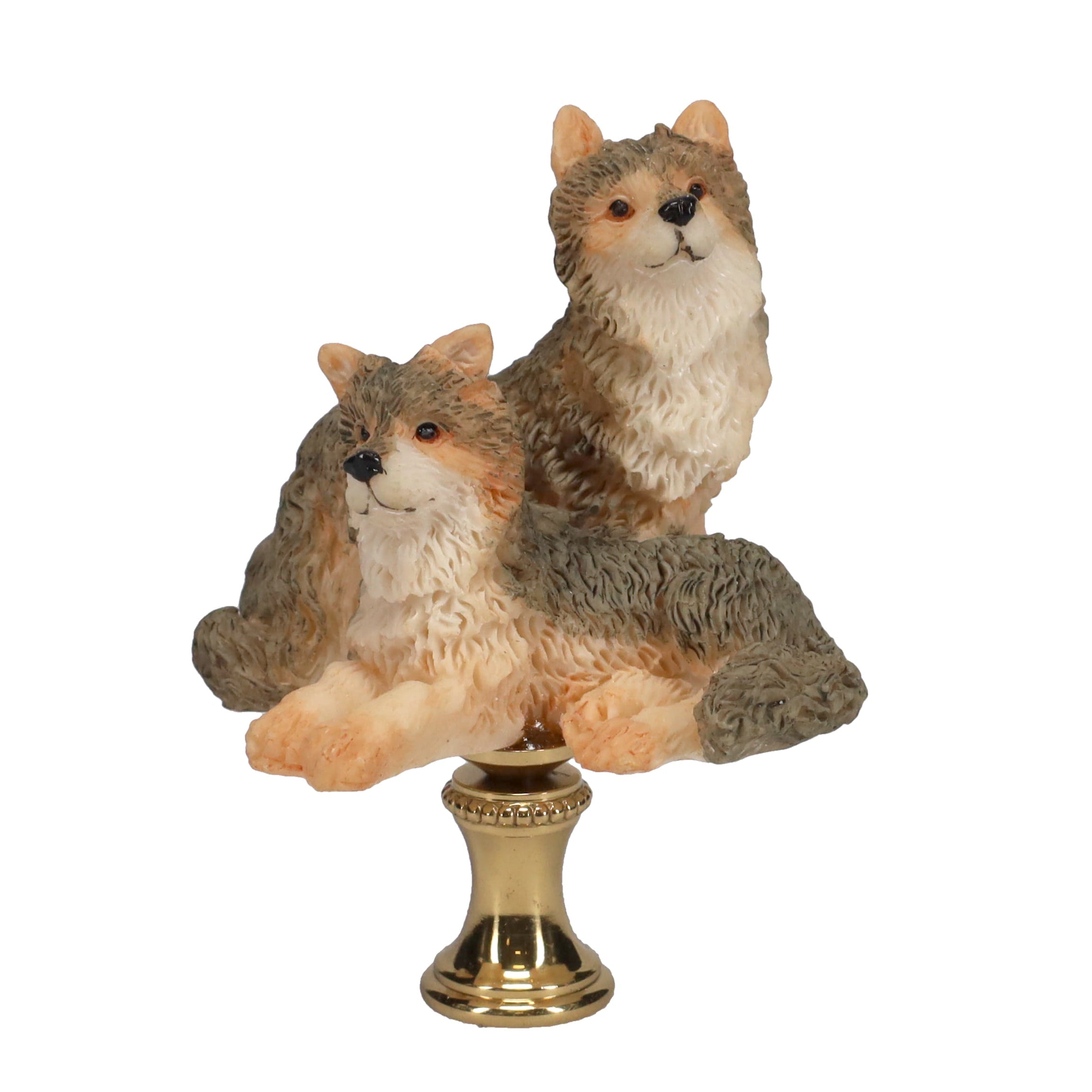 2-3/4" Tall Brass Finial Two Wolves, Ceramic, 1/4-27F Tap (15128B)