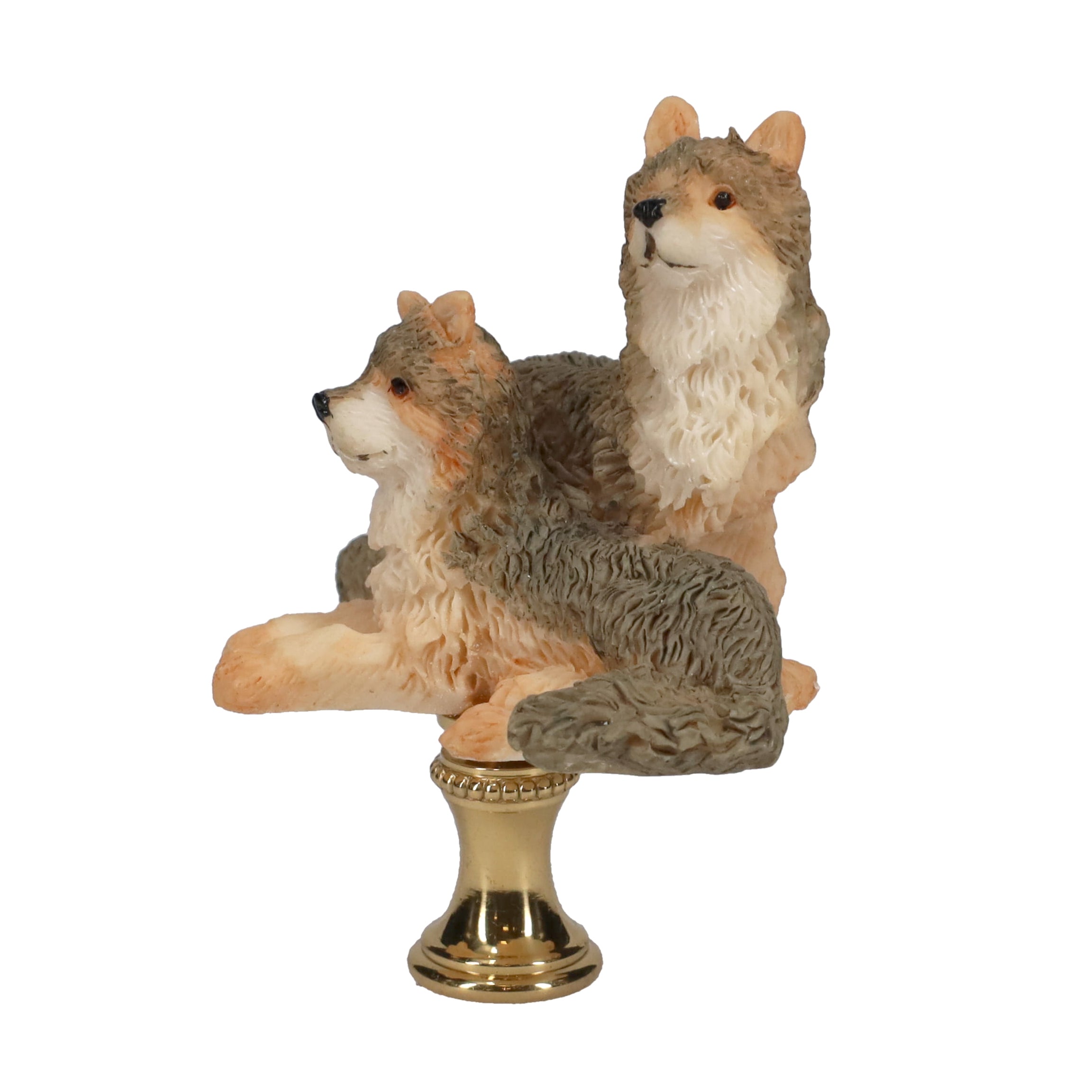 2-3/4" Tall Brass Finial Two Wolves, Ceramic, 1/4-27F Tap (15128B)