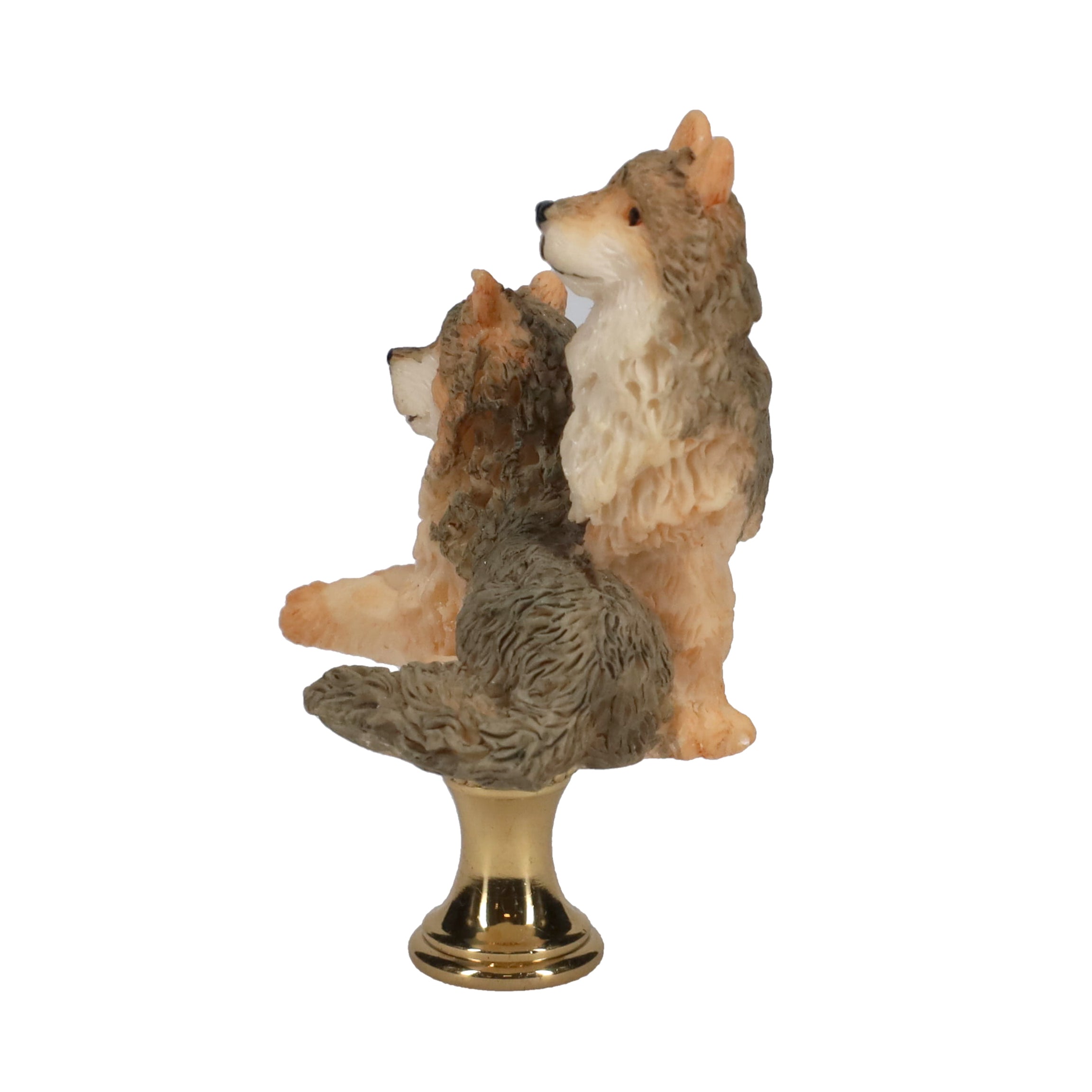 2-3/4" Tall Brass Finial Two Wolves, Ceramic, 1/4-27F Tap (15128B)