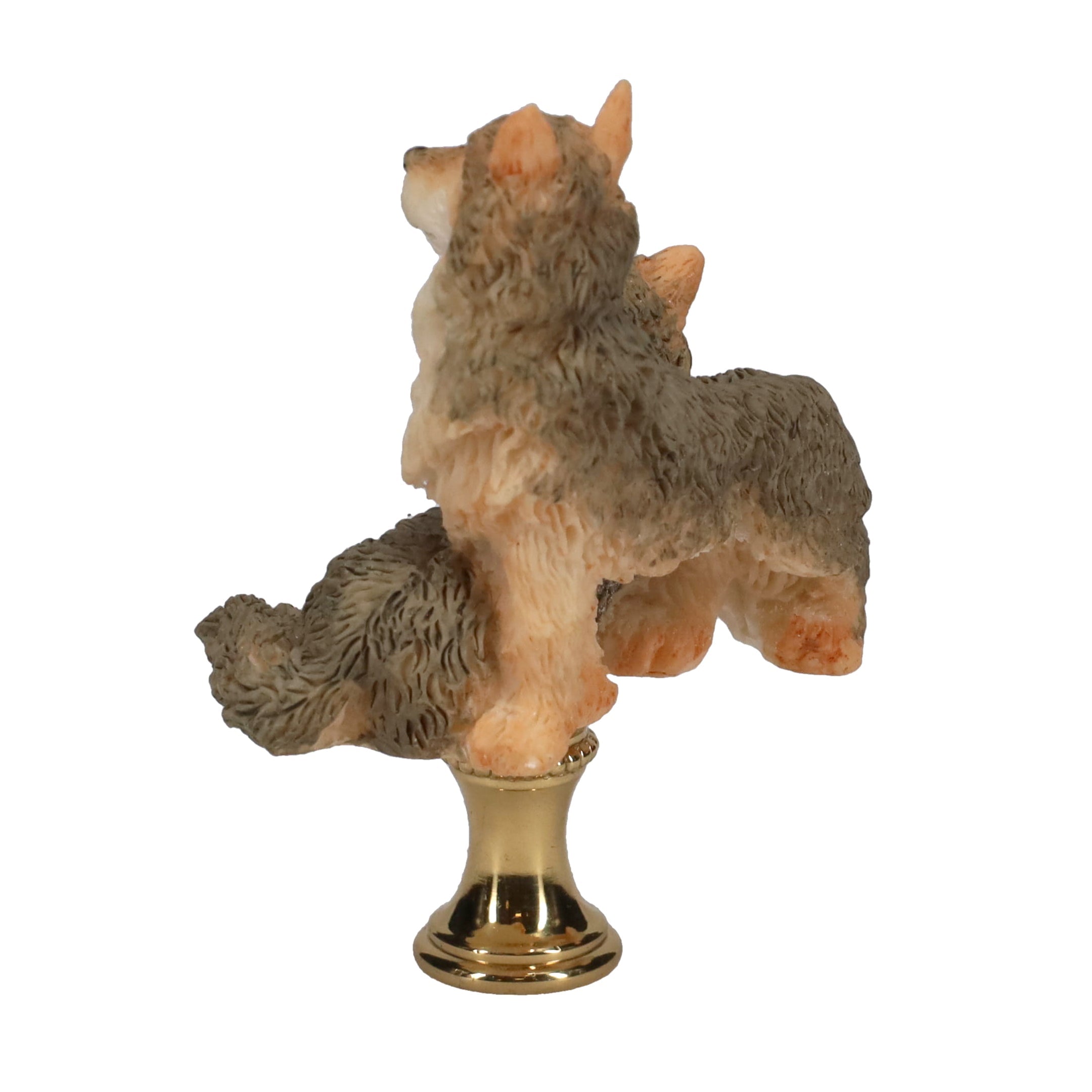 2-3/4" Tall Brass Finial Two Wolves, Ceramic, 1/4-27F Tap (15128B)