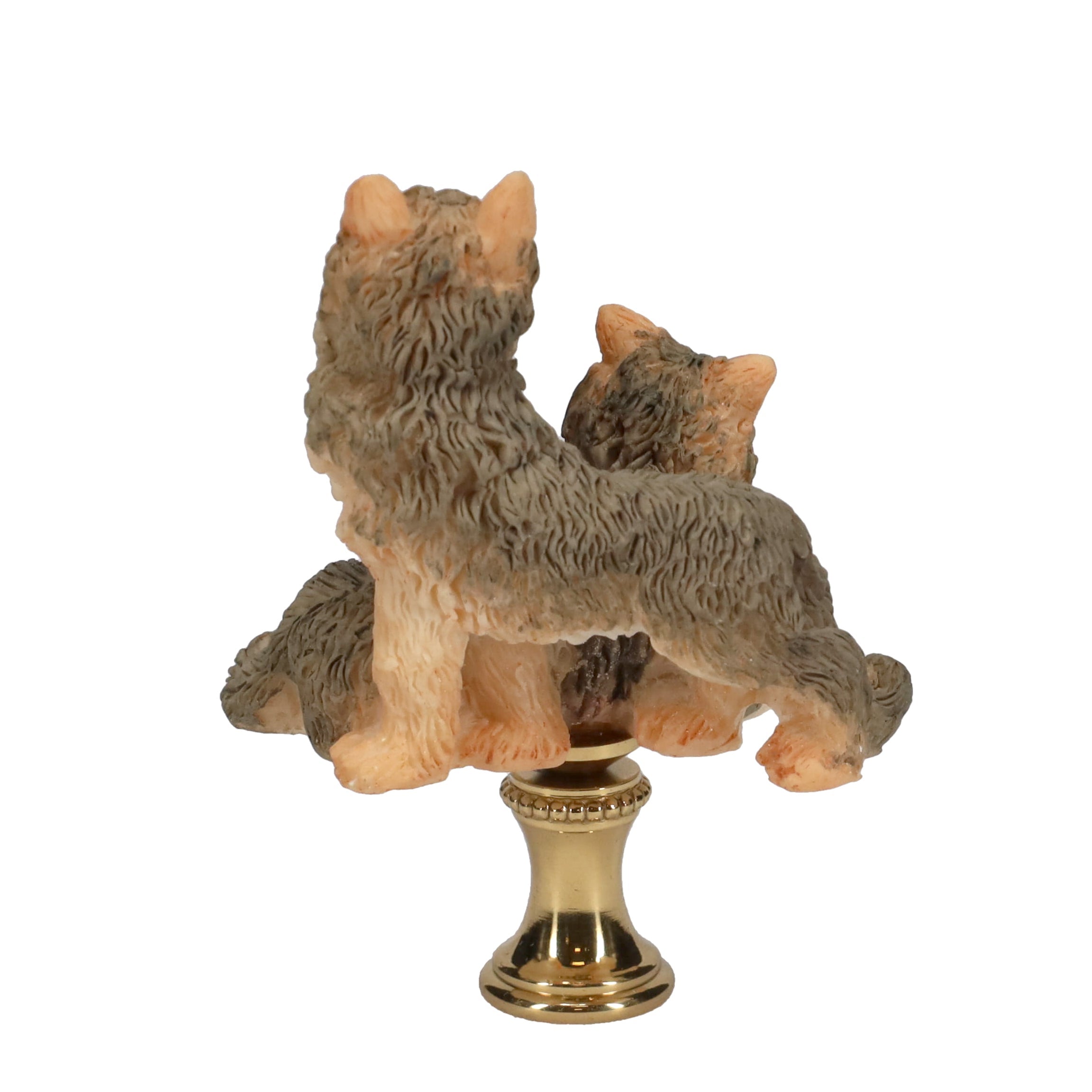 2-3/4" Tall Brass Finial Two Wolves, Ceramic, 1/4-27F Tap (15128B)