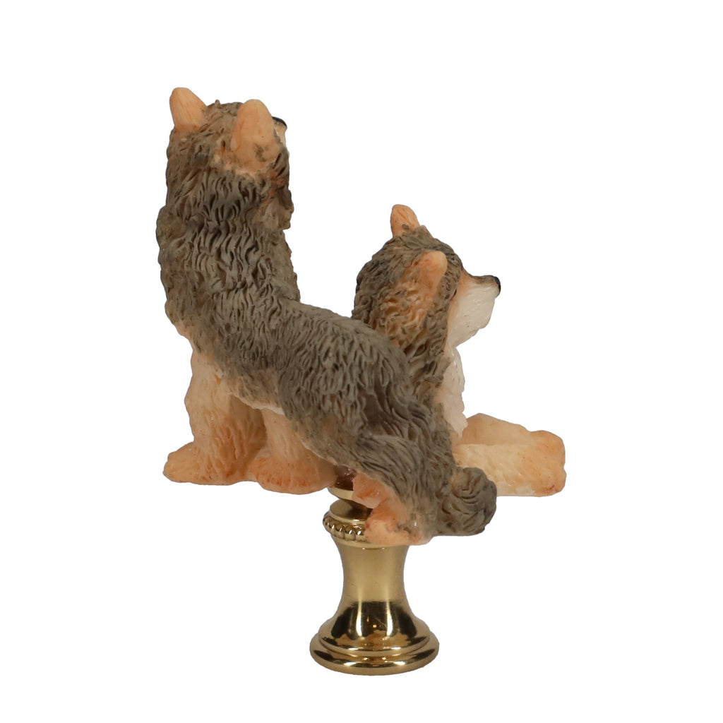 2-3/4" Tall Brass Finial Two Wolves, Ceramic, 1/4-27F Tap (15128B)
