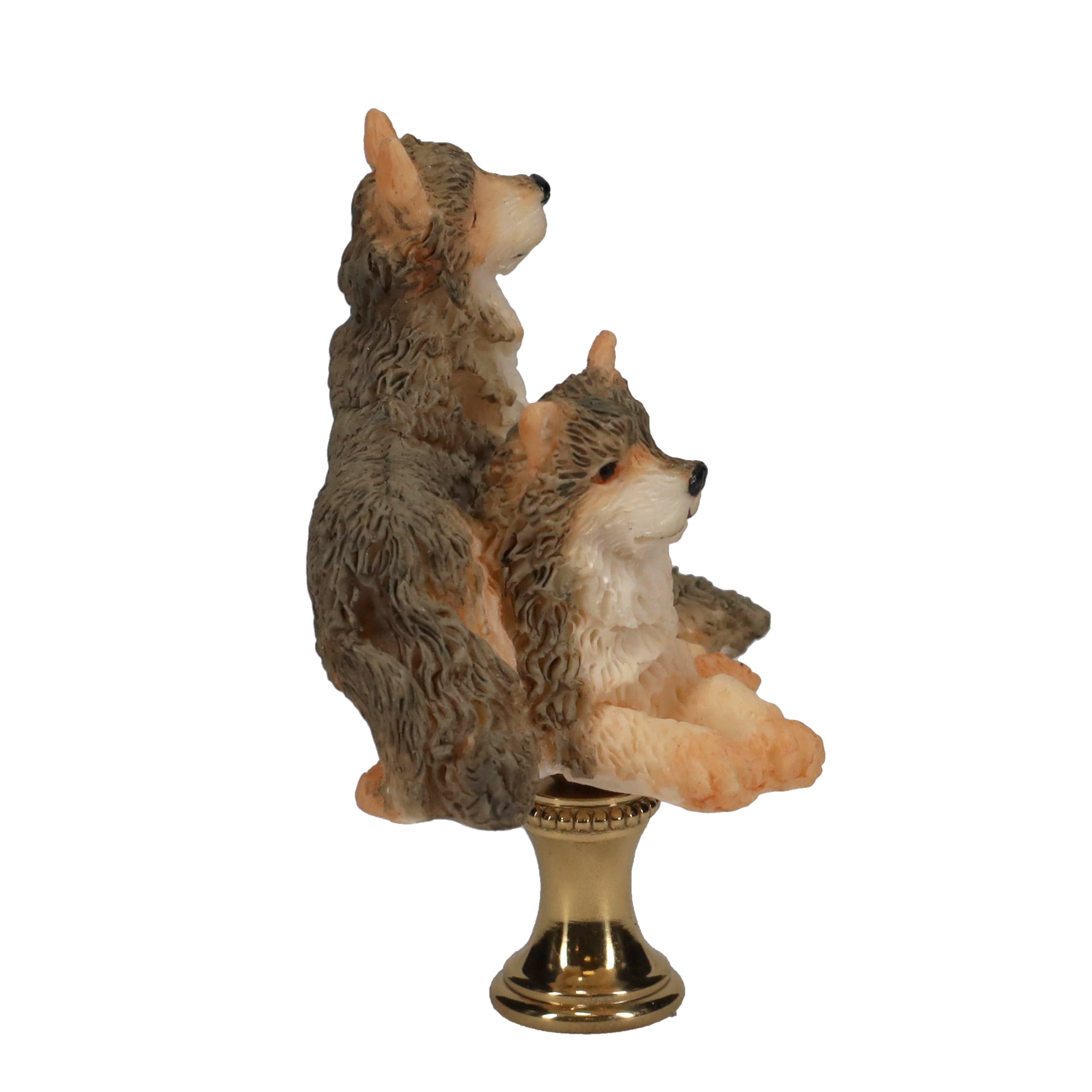 2-3/4" Tall Brass Finial Two Wolves, Ceramic, 1/4-27F Tap (15128B)