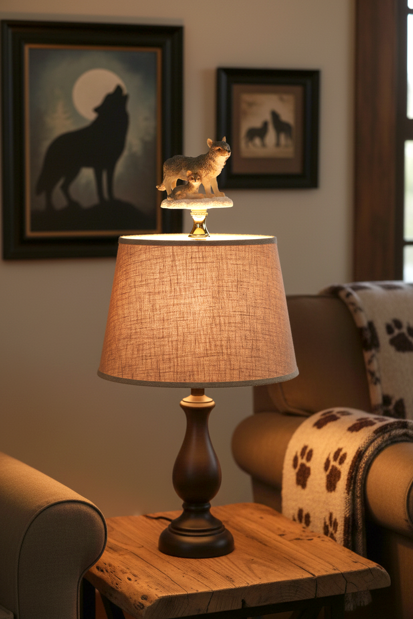 2-3/4" Tall Brass Finial Wolf & Pup, Ceramic, 1/4-27F Tap (15128C)