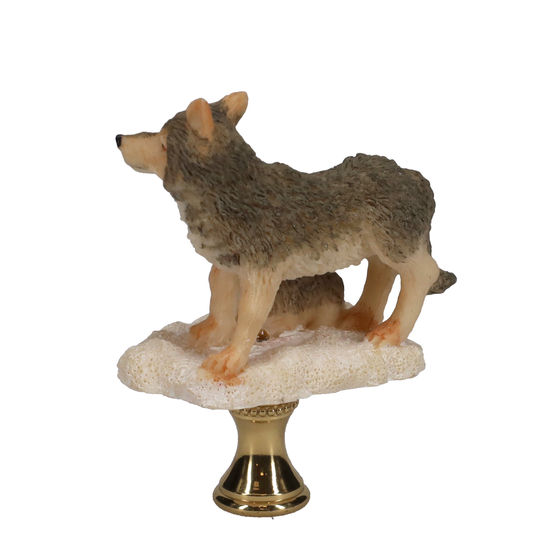 2-3/4" Tall Brass Finial Wolf & Pup, Ceramic, 1/4-27F Tap (15128C)
