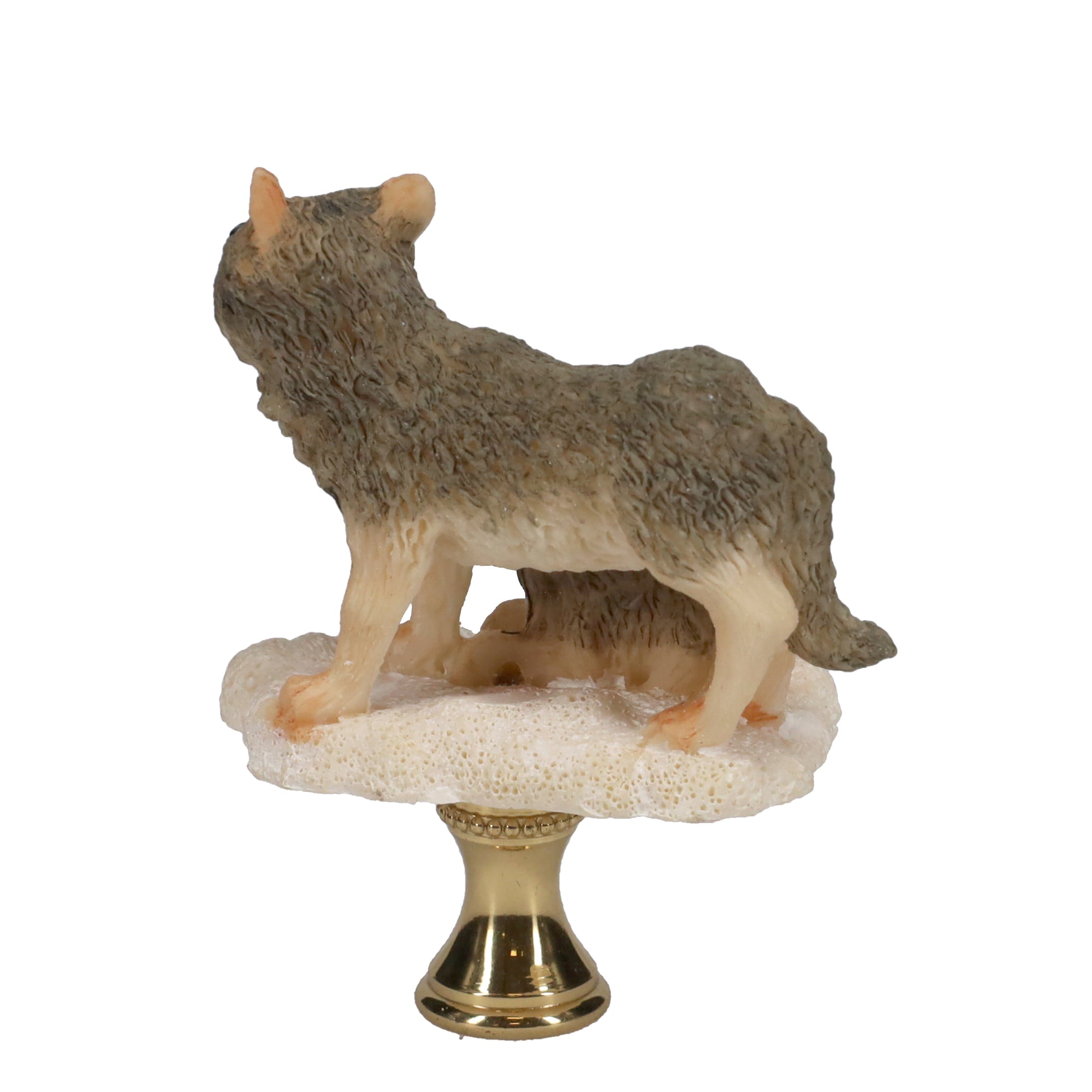 2-3/4" Tall Brass Finial Wolf & Pup, Ceramic, 1/4-27F Tap (15128C)