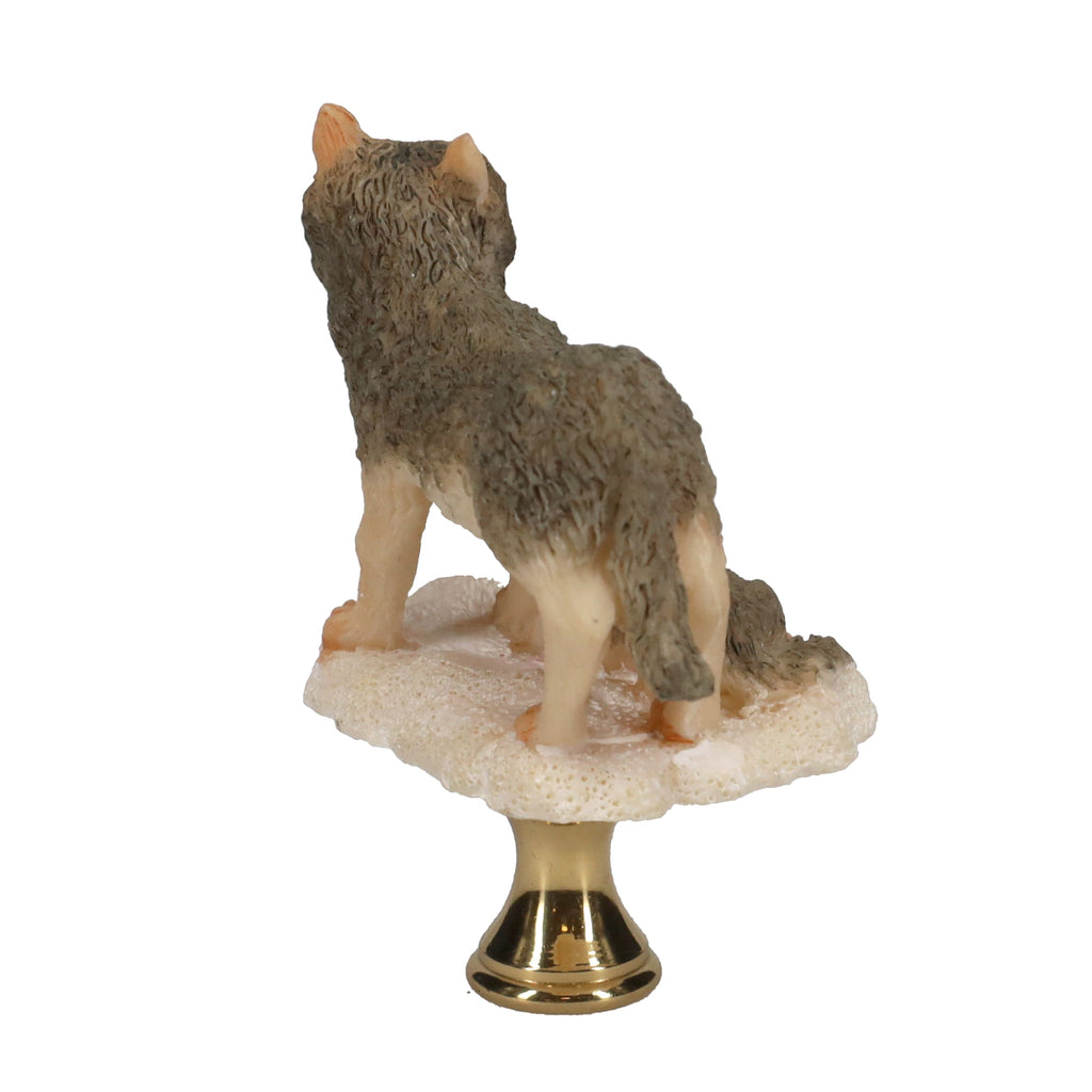 2-3/4" Tall Brass Finial Wolf & Pup, Ceramic, 1/4-27F Tap (15128C)