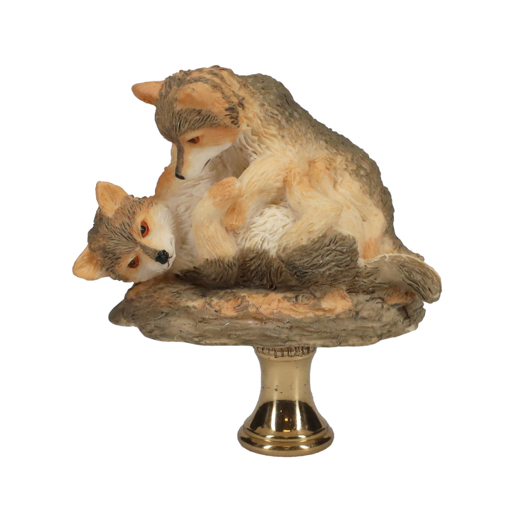 2-1/2" Tall Brass Finial Two Wolves, Ceramic, 1/4-27F Tap (15128D)