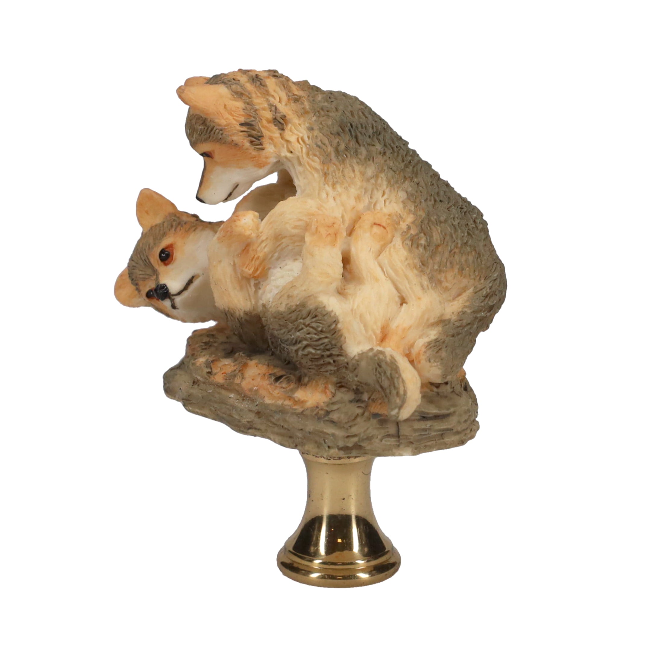 2-1/2" Tall Brass Finial Two Wolves, Ceramic, 1/4-27F Tap (15128D)