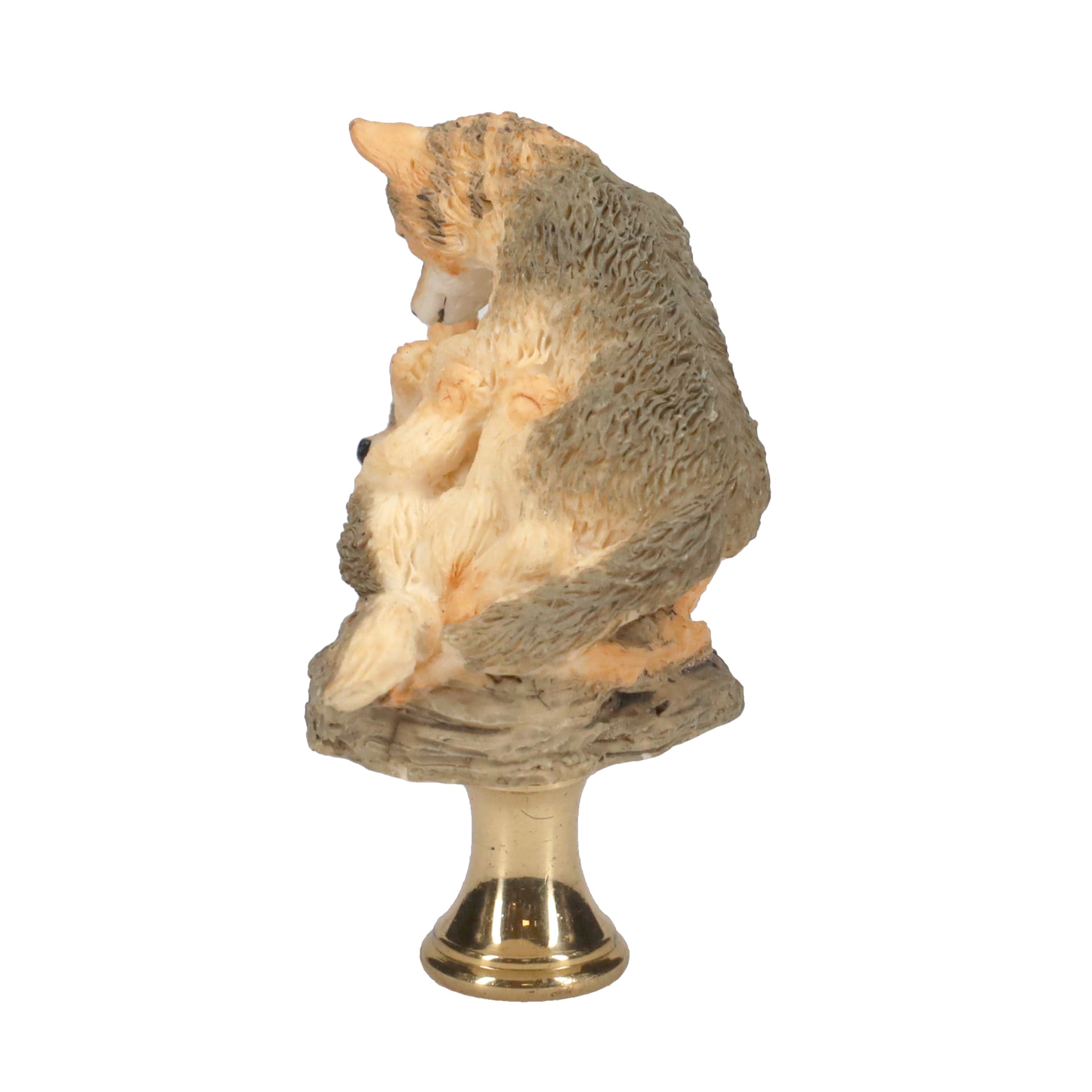 2-1/2" Tall Brass Finial Two Wolves, Ceramic, 1/4-27F Tap (15128D)