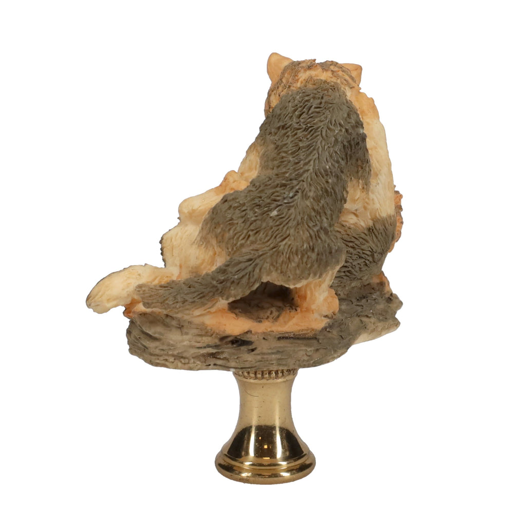 2-1/2" Tall Brass Finial Two Wolves, Ceramic, 1/4-27F Tap (15128D)