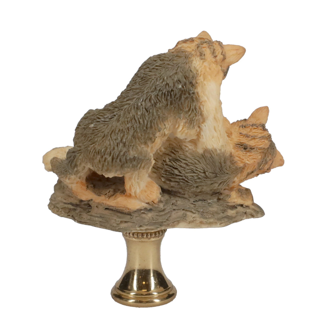 2-1/2" Tall Brass Finial Two Wolves, Ceramic, 1/4-27F Tap (15128D)