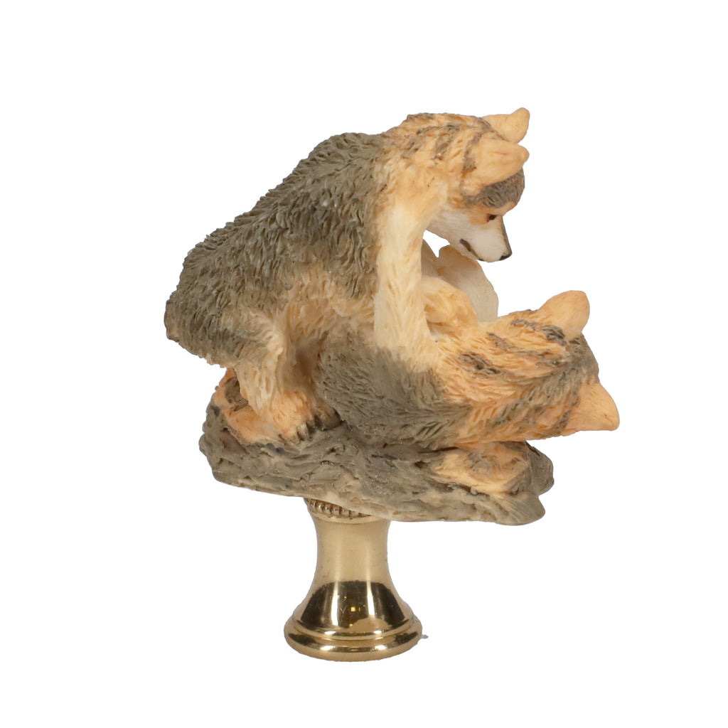 2-1/2" Tall Brass Finial Two Wolves, Ceramic, 1/4-27F Tap (15128D)