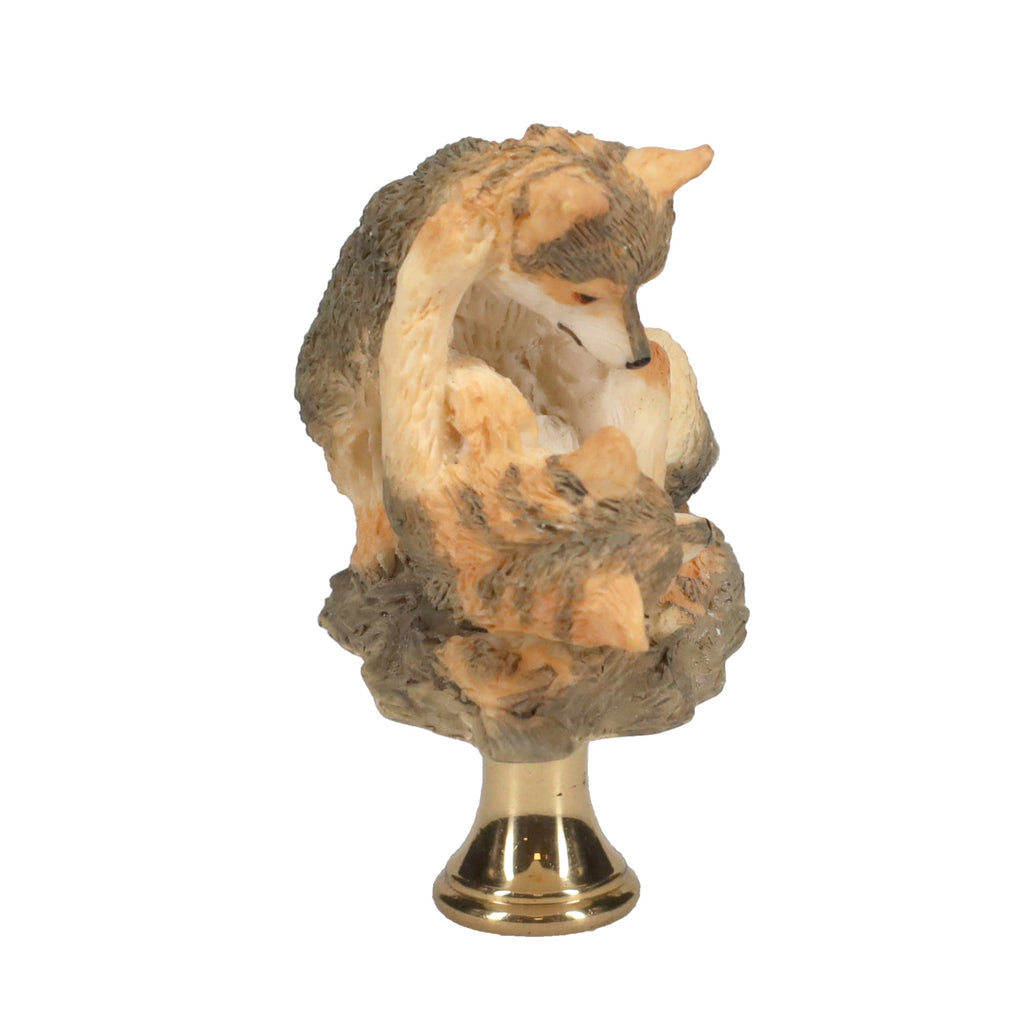 2-1/2" Tall Brass Finial Two Wolves, Ceramic, 1/4-27F Tap (15128D)