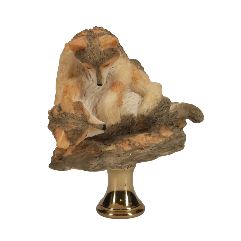 2-1/2" Tall Brass Finial Two Wolves, Ceramic, 1/4-27F Tap (15128D)