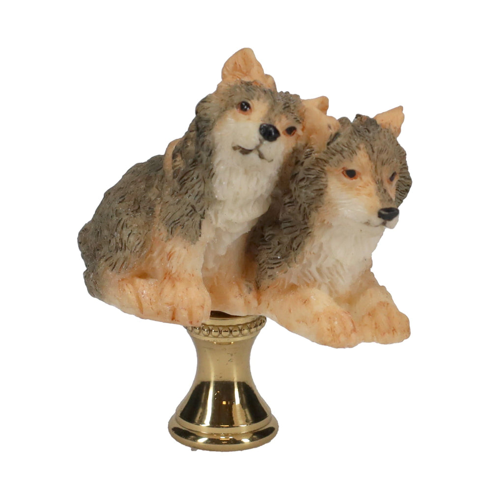 2-1/2" Tall Brass Finial Two Wolves, Ceramic, 1/4-27F Tap (15128E)