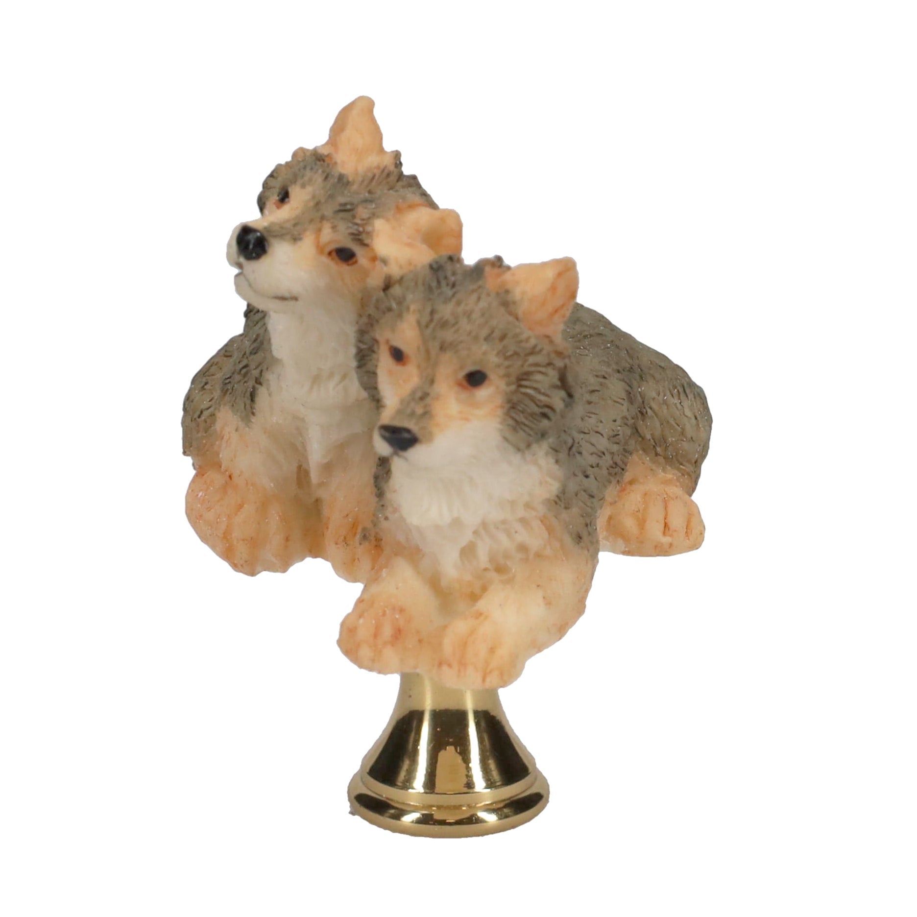 2-1/2" Tall Brass Finial Two Wolves, Ceramic, 1/4-27F Tap (15128E)