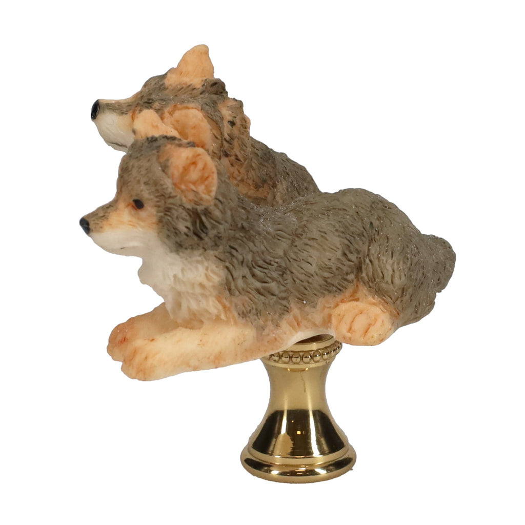 2-1/2" Tall Brass Finial Two Wolves, Ceramic, 1/4-27F Tap (15128E)
