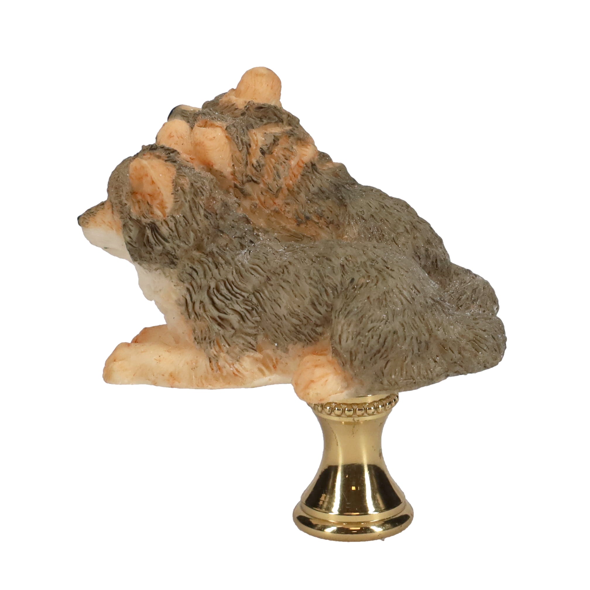 2-1/2" Tall Brass Finial Two Wolves, Ceramic, 1/4-27F Tap (15128E)