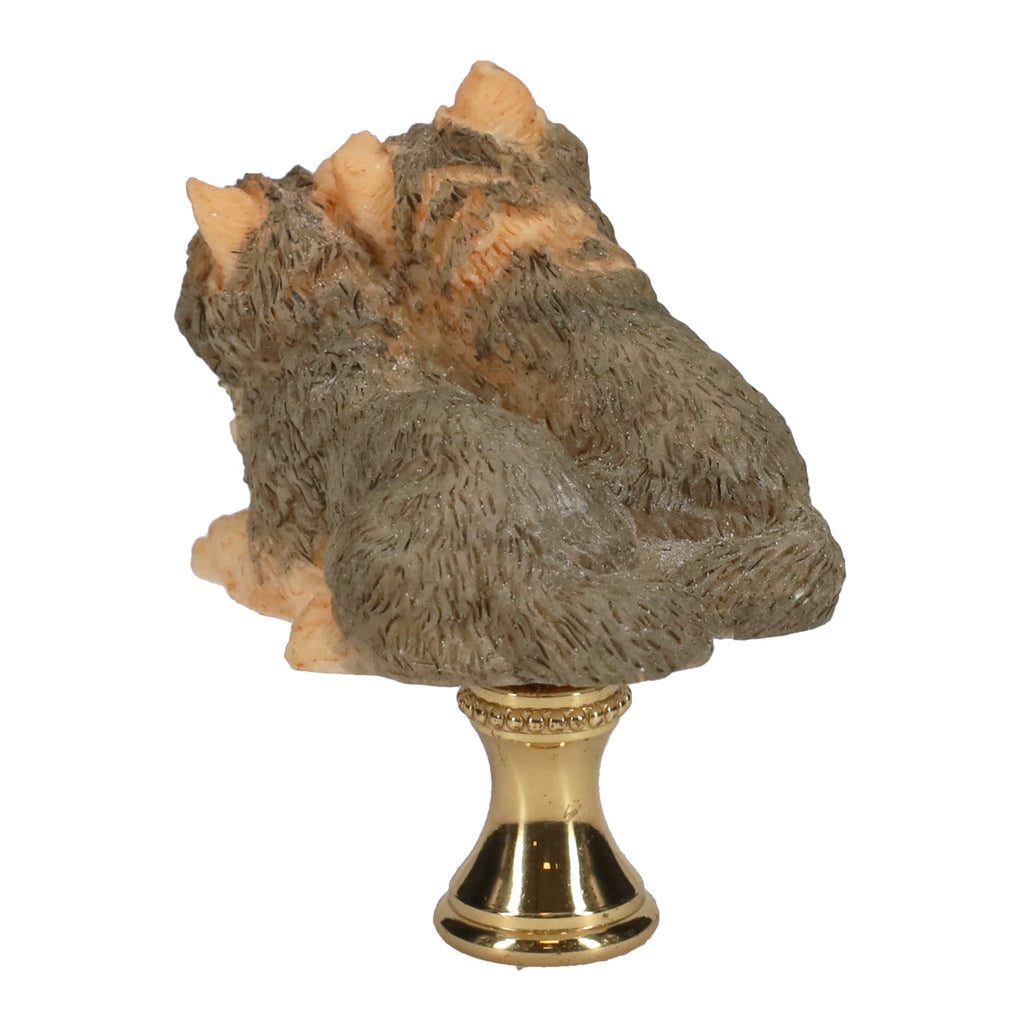 2-1/2" Tall Brass Finial Two Wolves, Ceramic, 1/4-27F Tap (15128E)