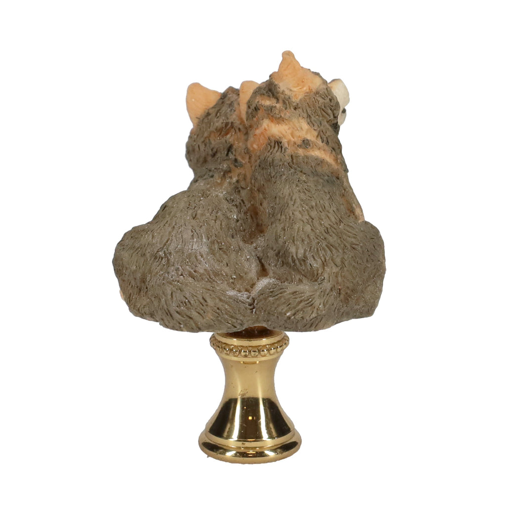 2-1/2" Tall Brass Finial Two Wolves, Ceramic, 1/4-27F Tap (15128E)