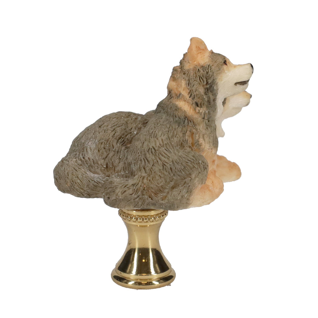 2-1/2" Tall Brass Finial Two Wolves, Ceramic, 1/4-27F Tap (15128E)