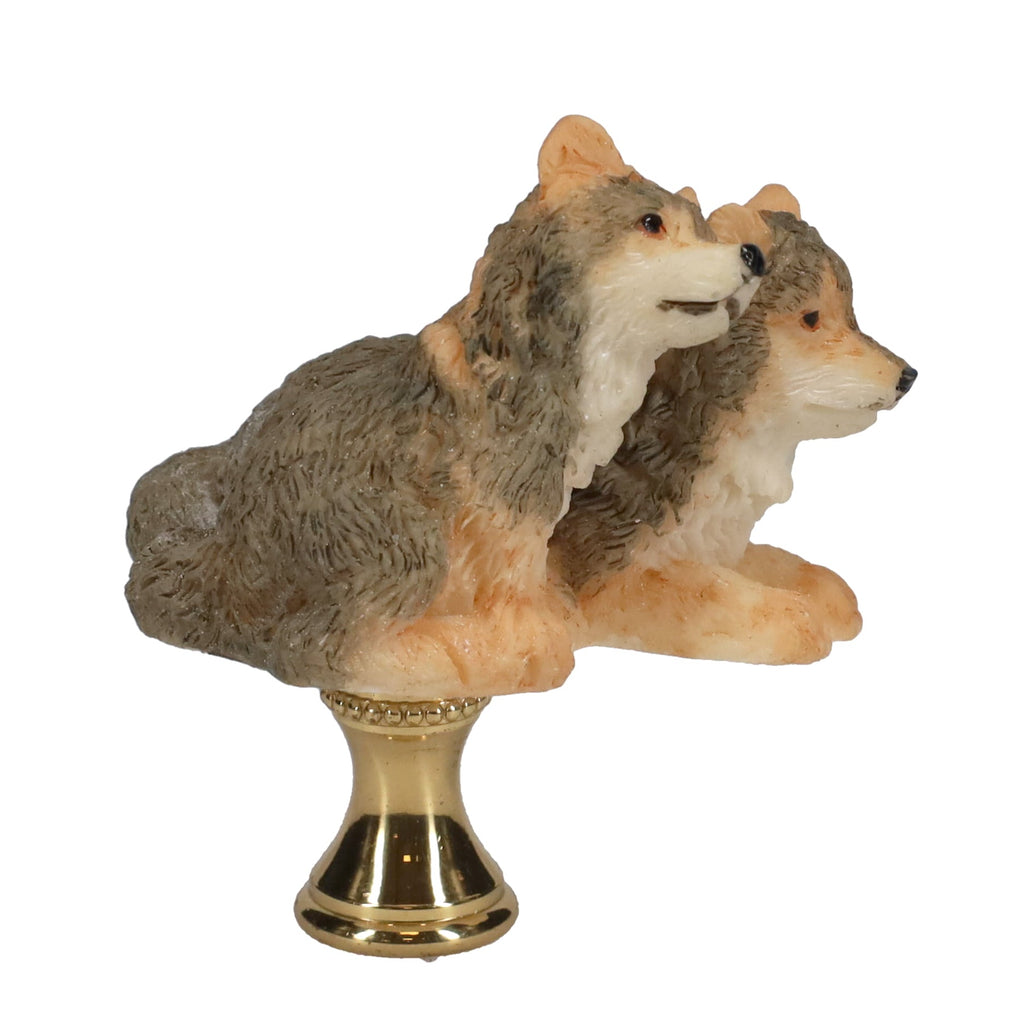 2-1/2" Tall Brass Finial Two Wolves, Ceramic, 1/4-27F Tap (15128E)