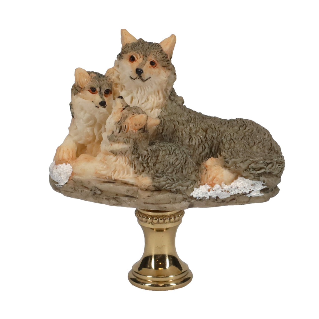 2-1/2" Tall Brass Finial Three Wolves, Ceramic, 1/4-27F Tap (15128F)