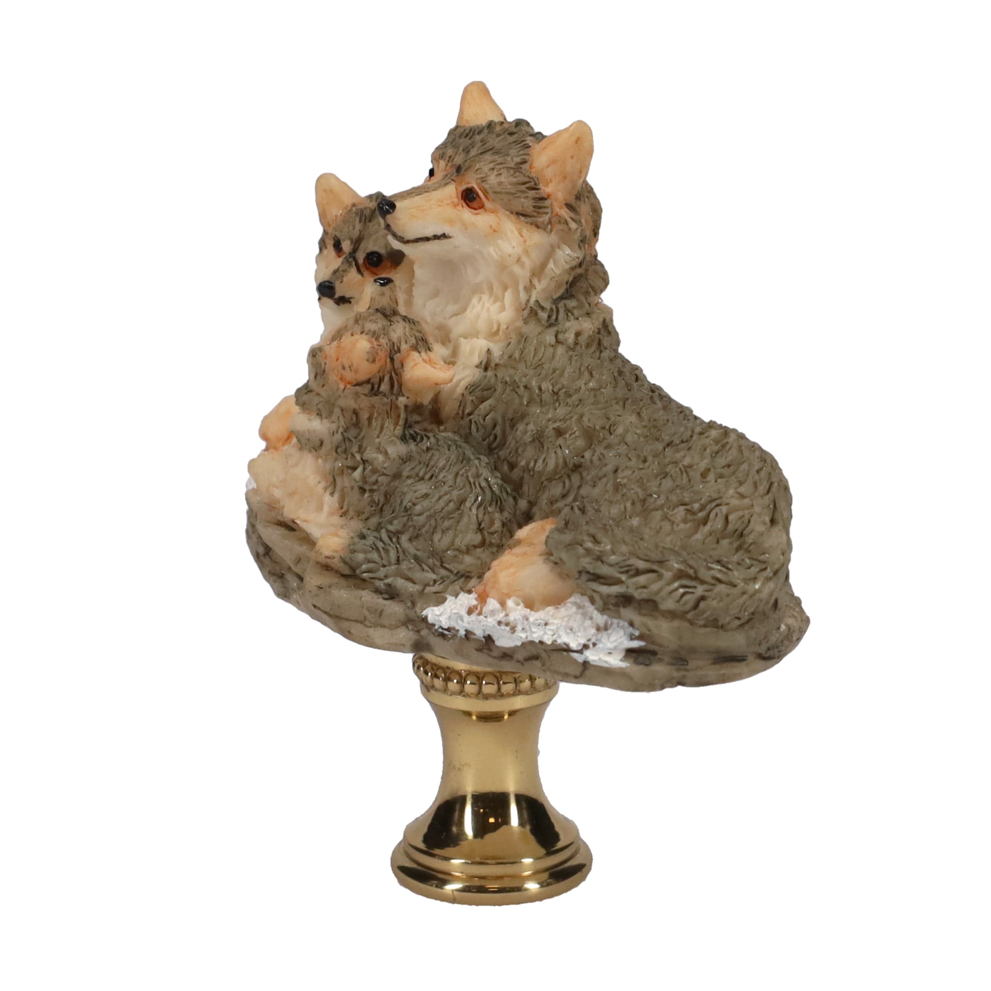 2-1/2" Tall Brass Finial Three Wolves, Ceramic, 1/4-27F Tap (15128F)