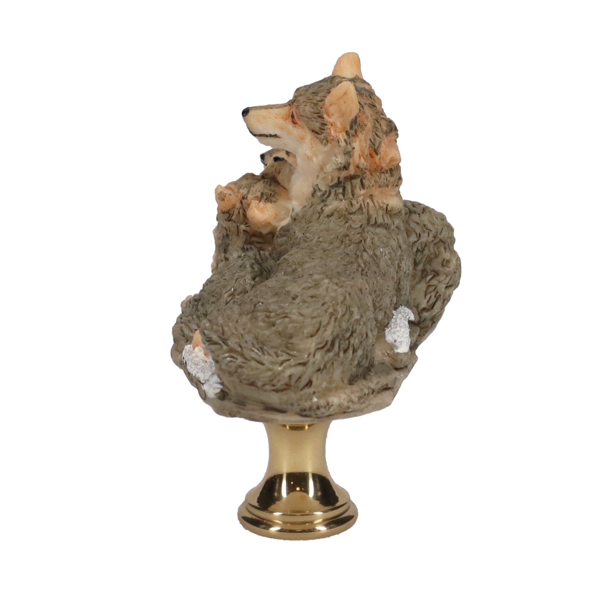 2-1/2" Tall Brass Finial Three Wolves, Ceramic, 1/4-27F Tap (15128F)