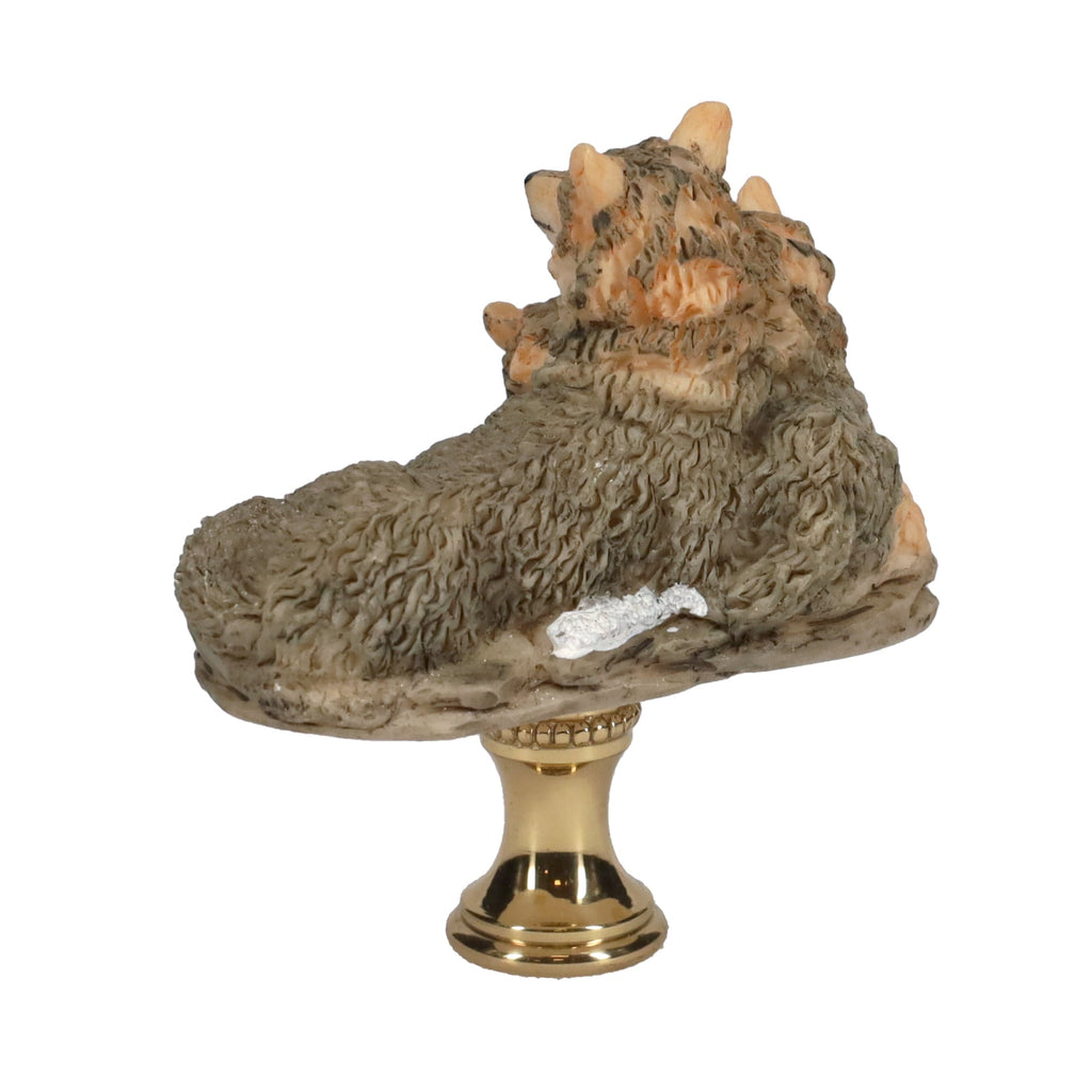2-1/2" Tall Brass Finial Three Wolves, Ceramic, 1/4-27F Tap (15128F)