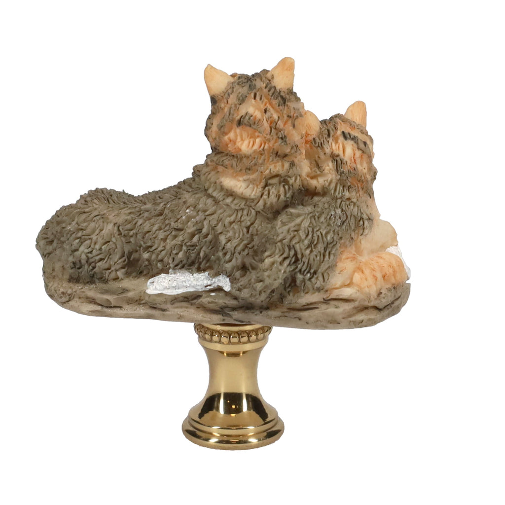 2-1/2" Tall Brass Finial Three Wolves, Ceramic, 1/4-27F Tap (15128F)