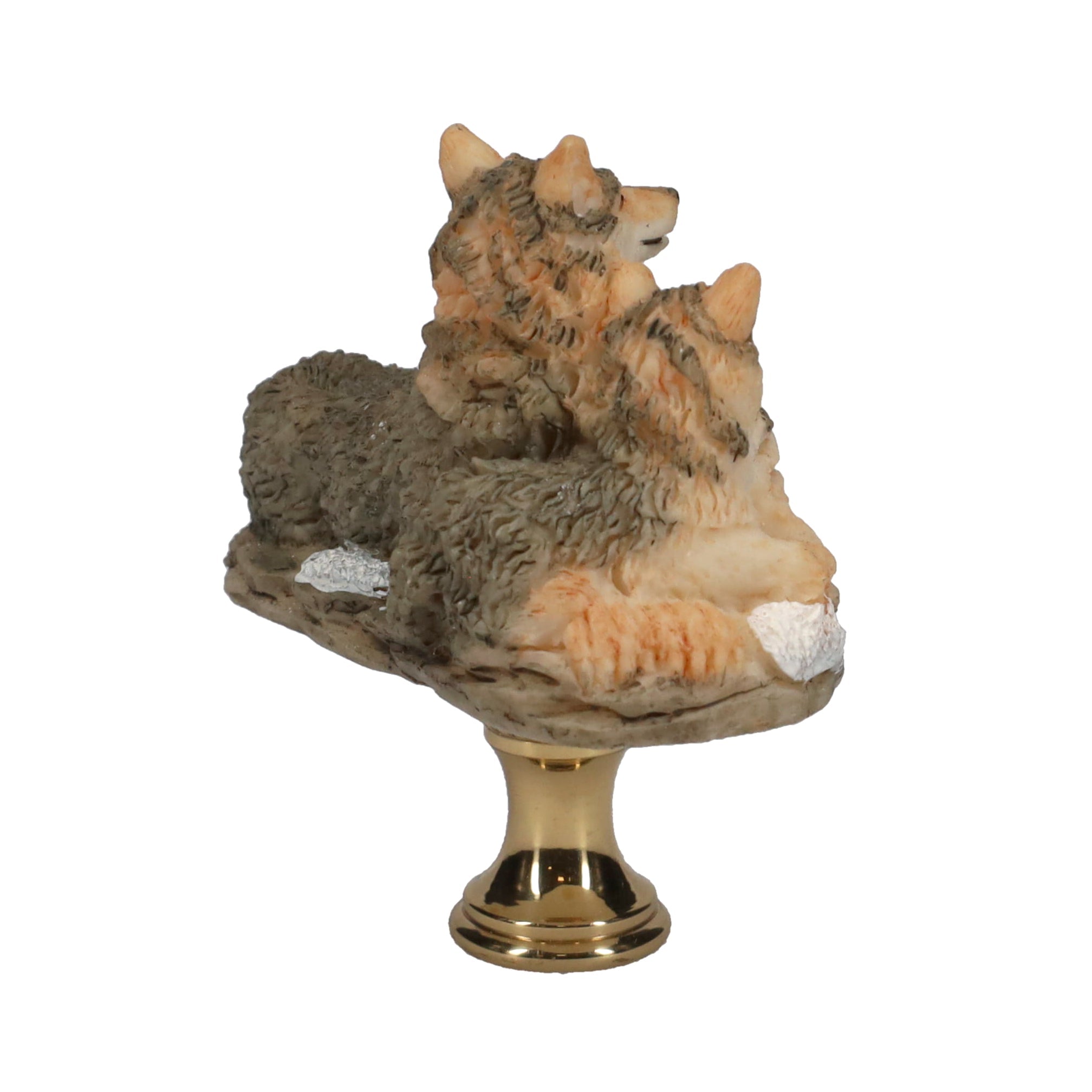 2-1/2" Tall Brass Finial Three Wolves, Ceramic, 1/4-27F Tap (15128F)