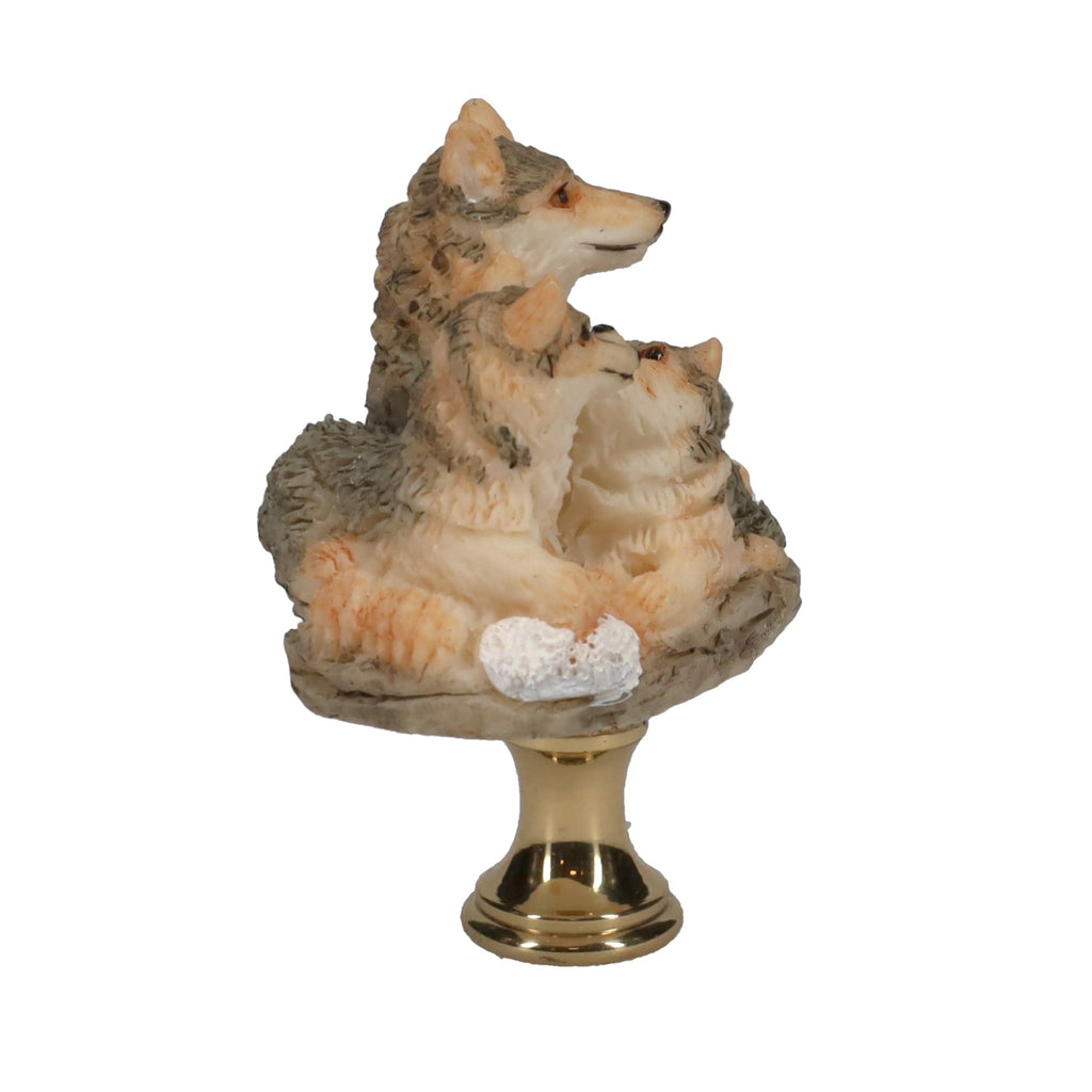 2-1/2" Tall Brass Finial Three Wolves, Ceramic, 1/4-27F Tap (15128F)