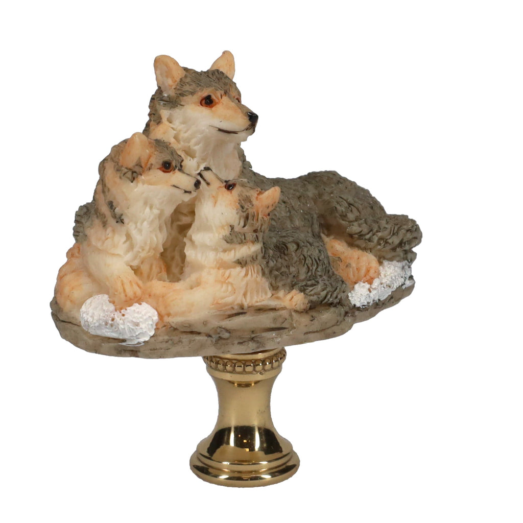 2-1/2" Tall Brass Finial Three Wolves, Ceramic, 1/4-27F Tap (15128F)