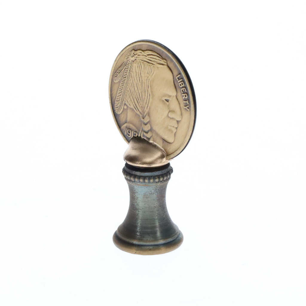 2" Tall Brass Finial Buffalo Nickel, Antique Bronze Finish, 1/4-27F Tap (15131BR)