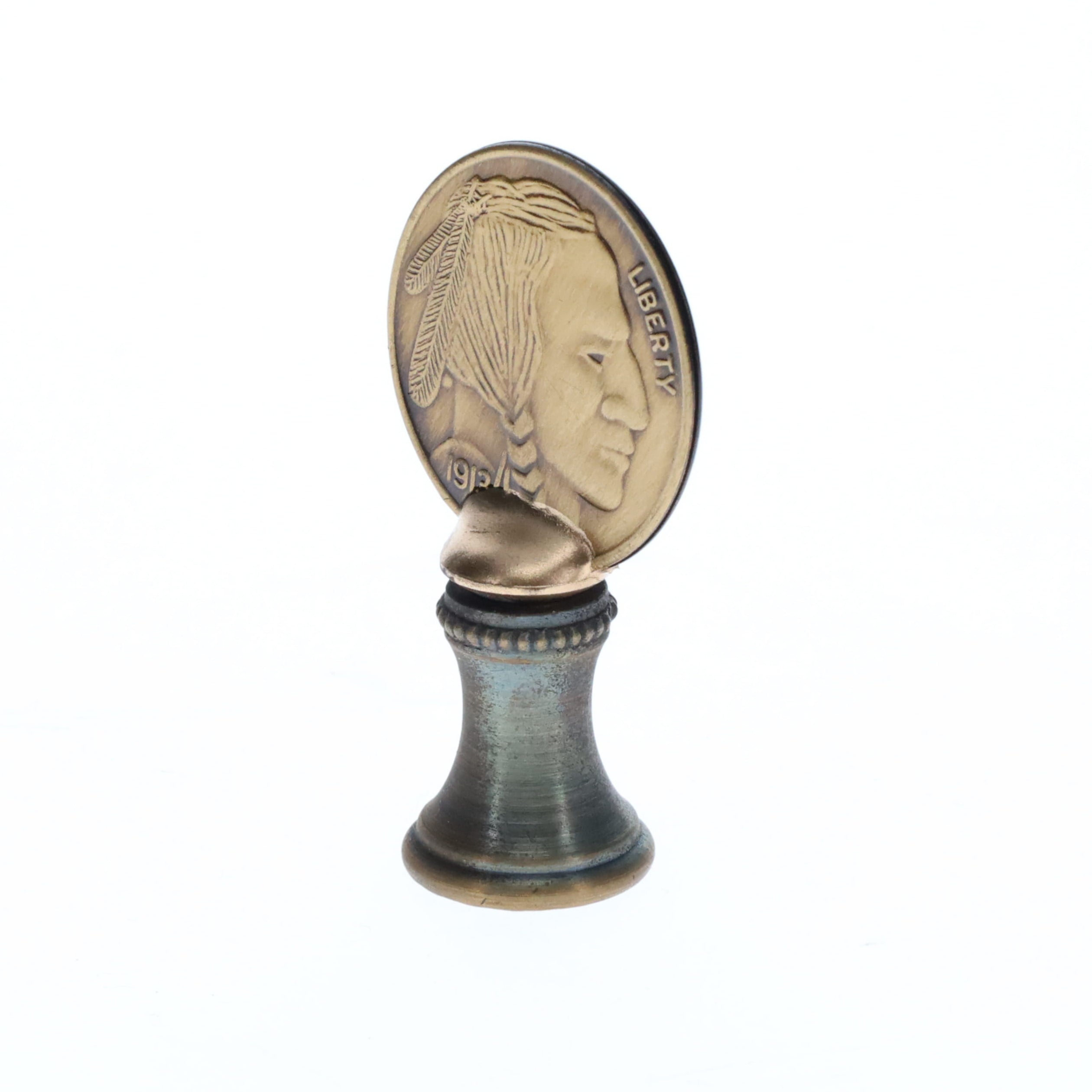 2" Tall Brass Finial Buffalo Nickel, Antique Bronze Finish, 1/4-27F Tap (15131BR)