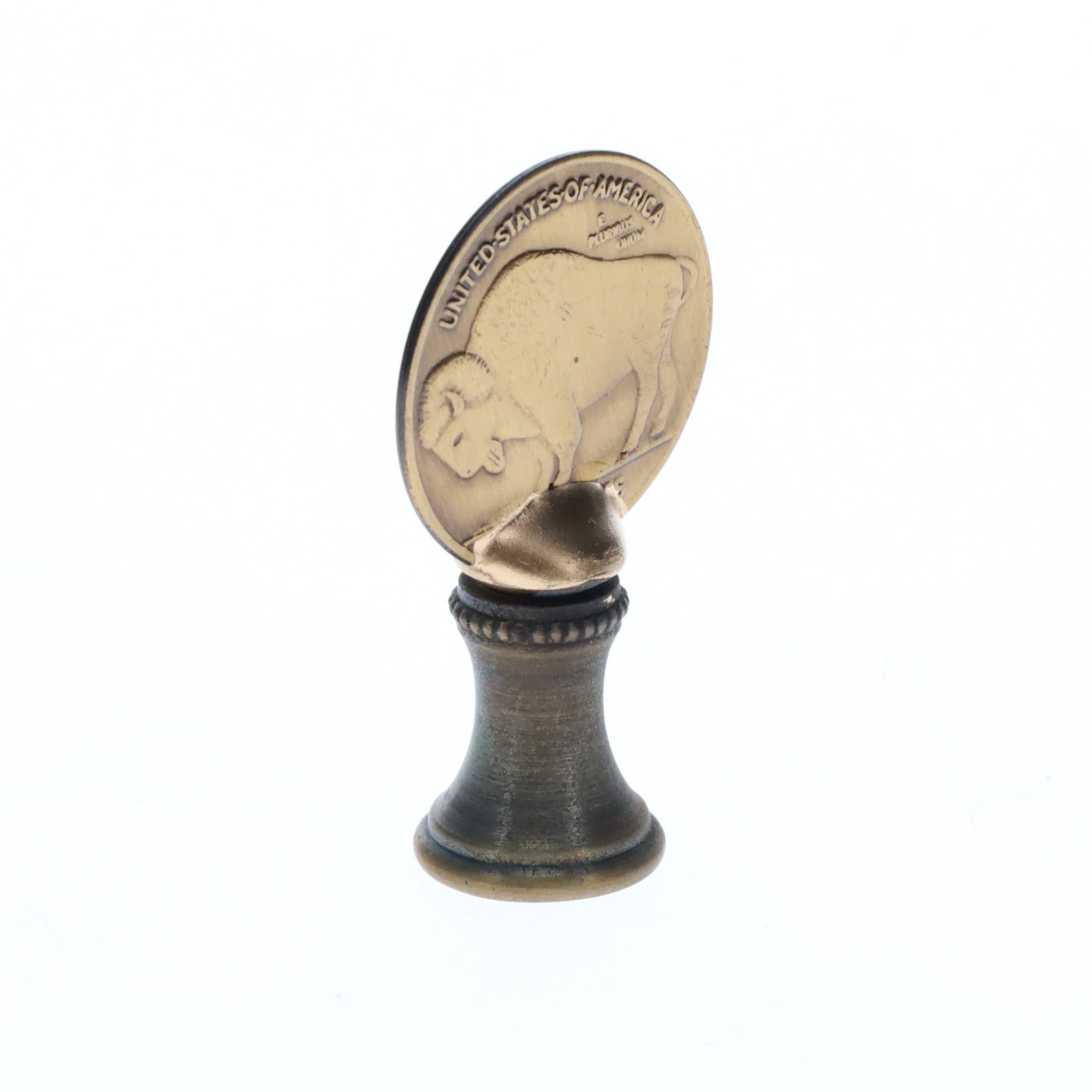 2" Tall Brass Finial Buffalo Nickel, Antique Bronze Finish, 1/4-27F Tap (15131BR)