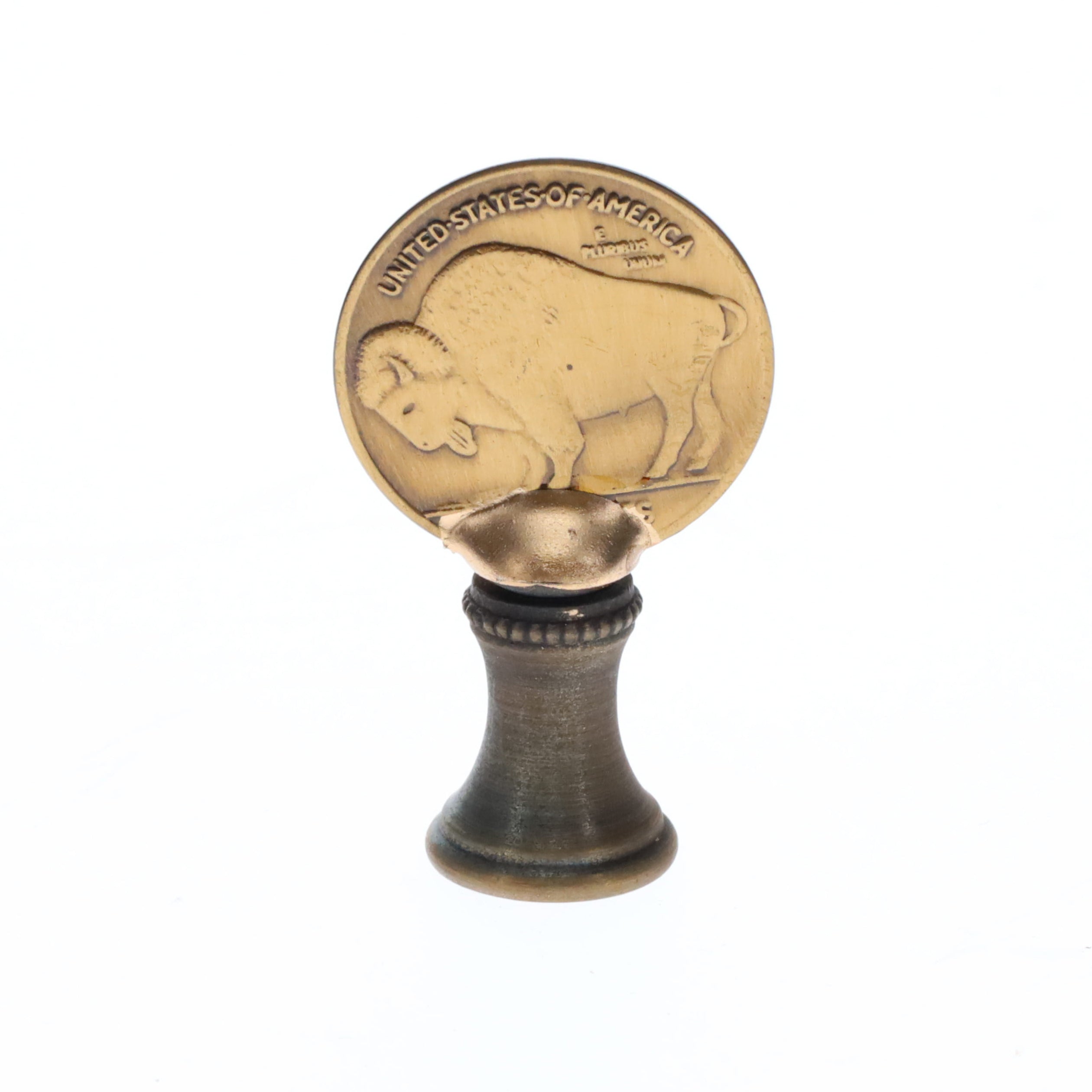 2" Tall Brass Finial Buffalo Nickel, Antique Bronze Finish, 1/4-27F Tap (15131BR)