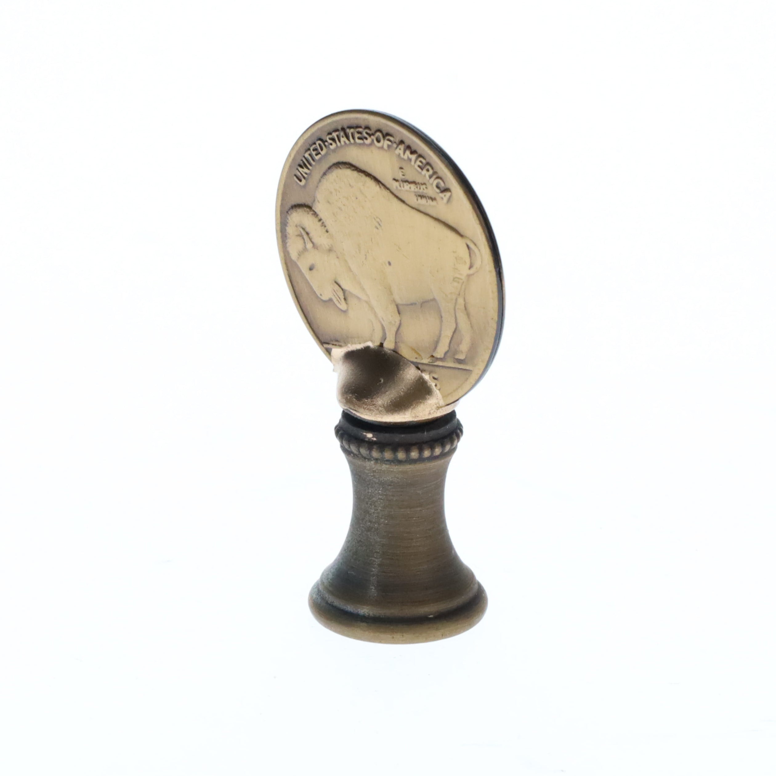 2" Tall Brass Finial Buffalo Nickel, Antique Bronze Finish, 1/4-27F Tap (15131BR)