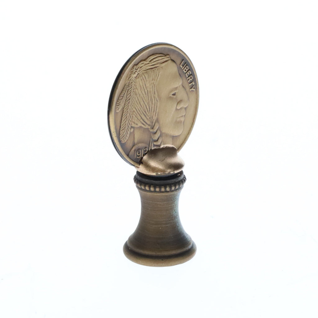2" Tall Brass Finial Buffalo Nickel, Antique Bronze Finish, 1/4-27F Tap (15131BR)