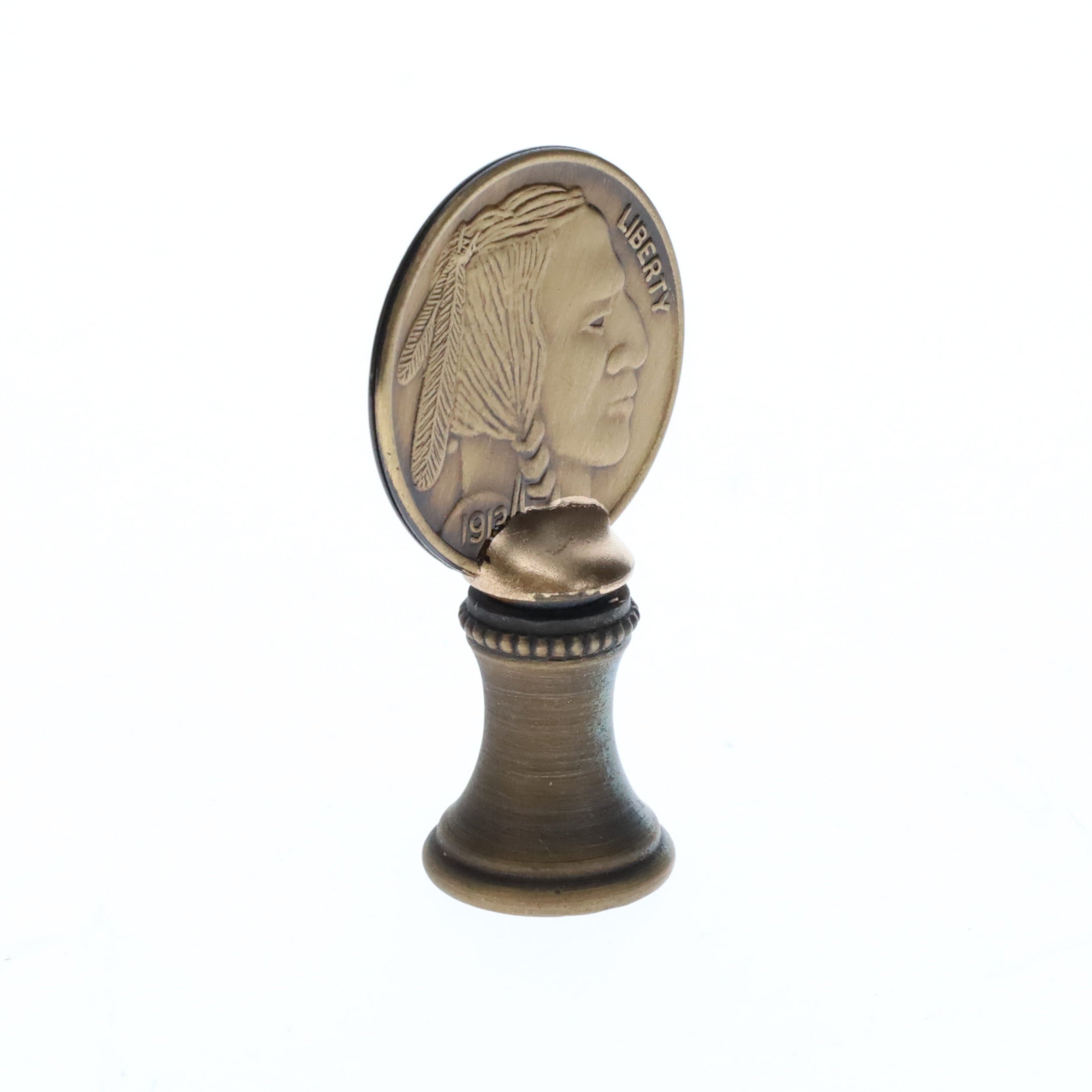 2" Tall Brass Finial Buffalo Nickel, Antique Bronze Finish, 1/4-27F Tap (15131BR)
