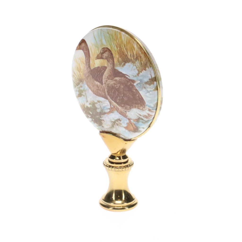 2-7/8" Tall Brass Finial, Picture of Ducks, Ceramic, 1/4-27F Tap (15133)