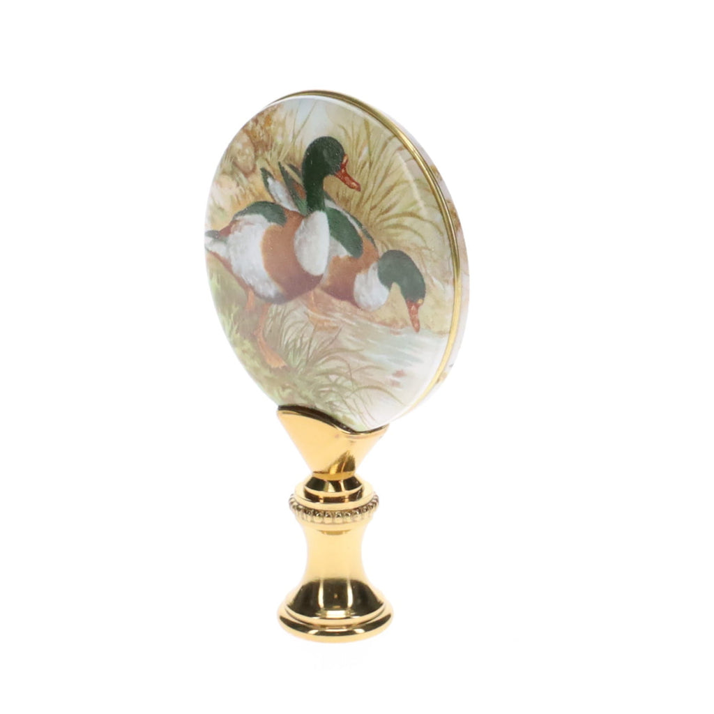 2-7/8" Tall Brass Finial, Picture of Ducks, Ceramic, 1/4-27F Tap (15134)