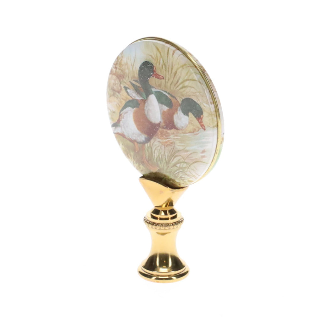2-7/8" Tall Brass Finial, Picture of Ducks, Ceramic, 1/4-27F Tap (15134)