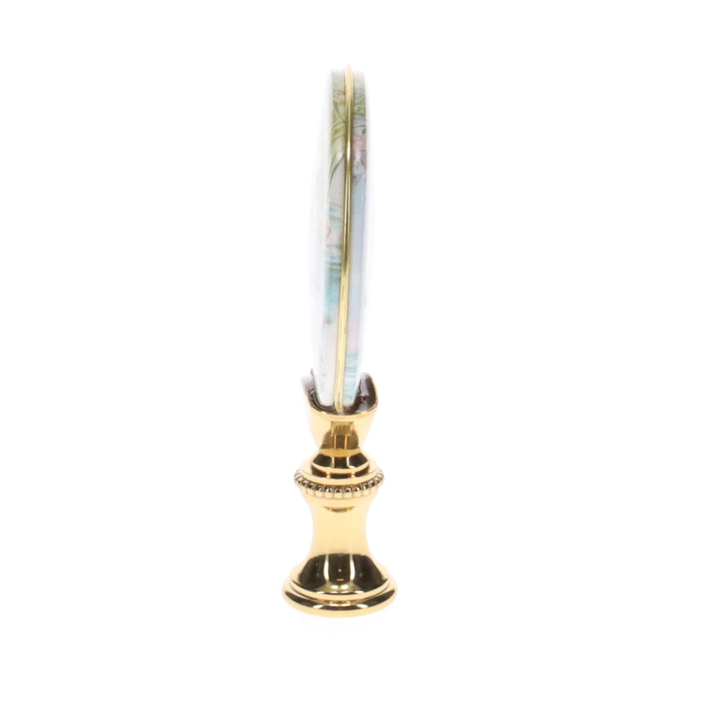 2-7/8" Tall Brass Finial, Picture of Swans, Ceramic, 1/4-27F Tap (15135)