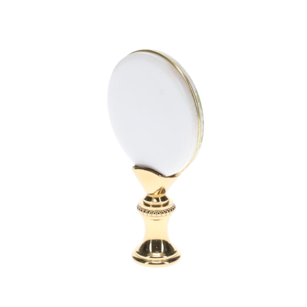 2-5/8" Tall Brass Finial, Picture of Falcons, Ceramic, 1/4-27F Tap (15137)