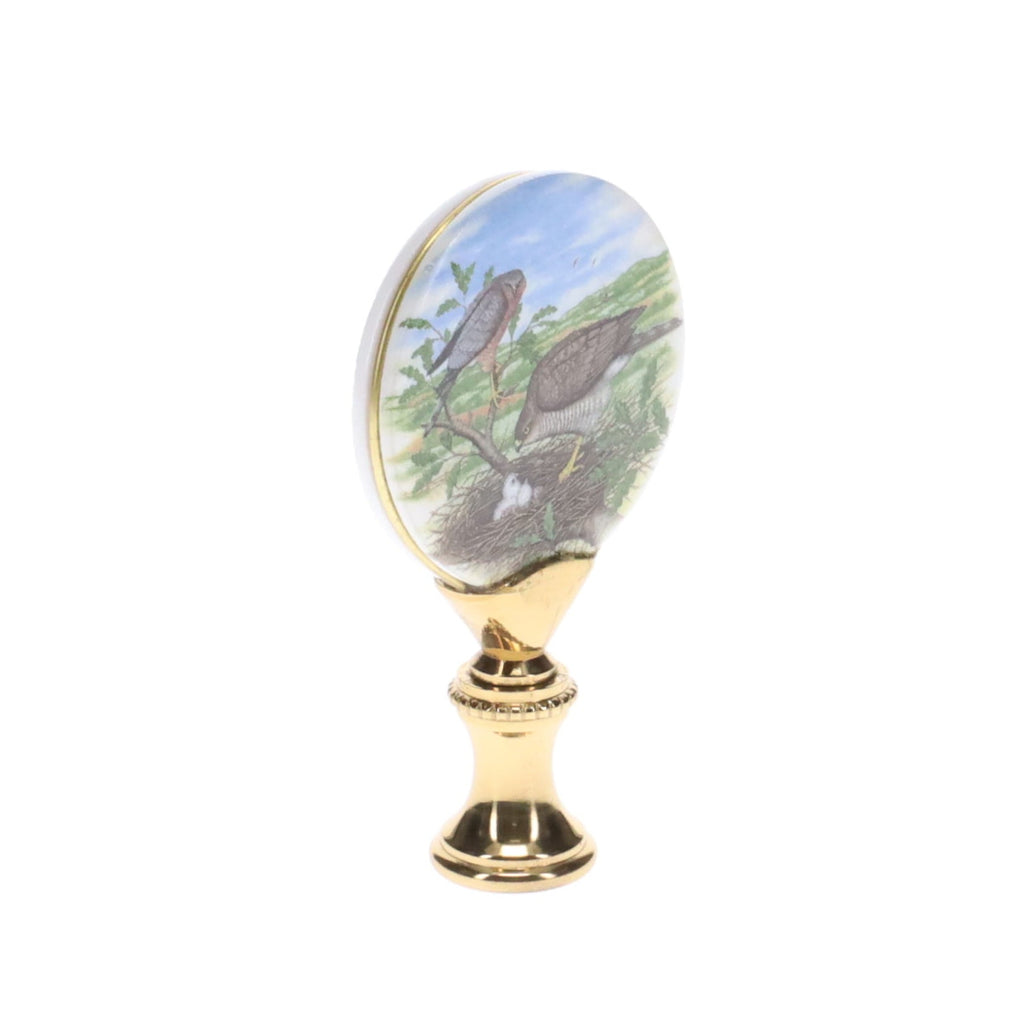 2-5/8" Tall Brass Finial, Picture of Hawks, Ceramic, 1/4-27F Tap (15138)